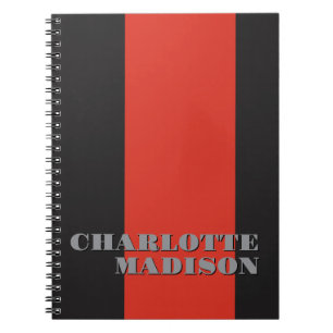 Modern Simple Black Red Trendy Minimalist Plain Notebook