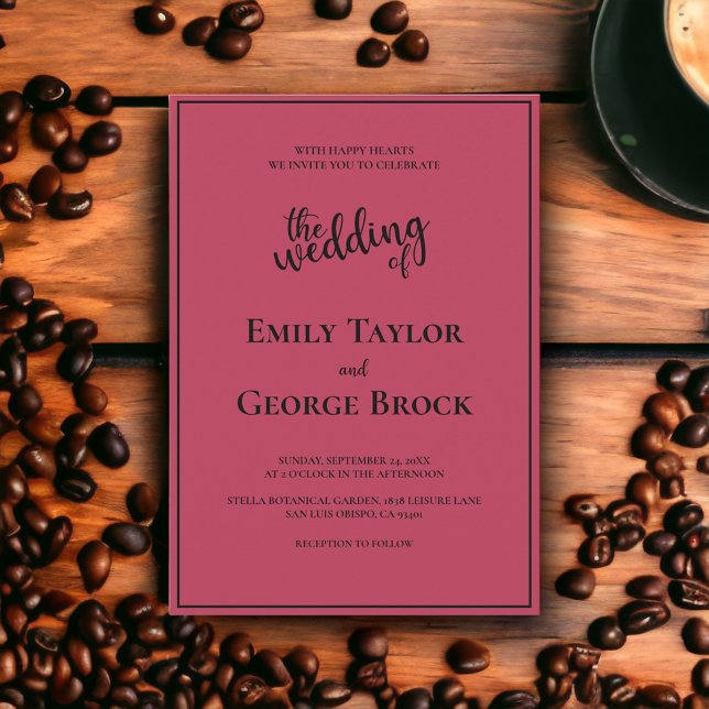 Modern Simple Black Script Magenta Elegant Wedding Invitation (Creator Uploaded)
