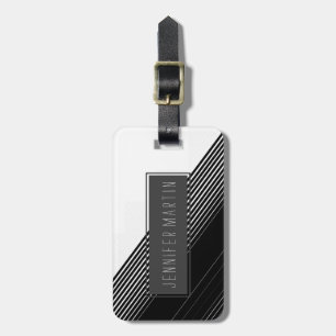 Modern Simple Black Stripes and White Colour Block Luggage Tag