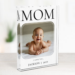 Modern Simple Black Typography I Love You Mom Photo Block