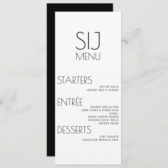 Modern Simple Black White Bold Wedding Menu (Front/Back)