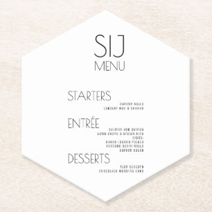 Modern Simple Black White Bold Wedding Menu Paper Coaster