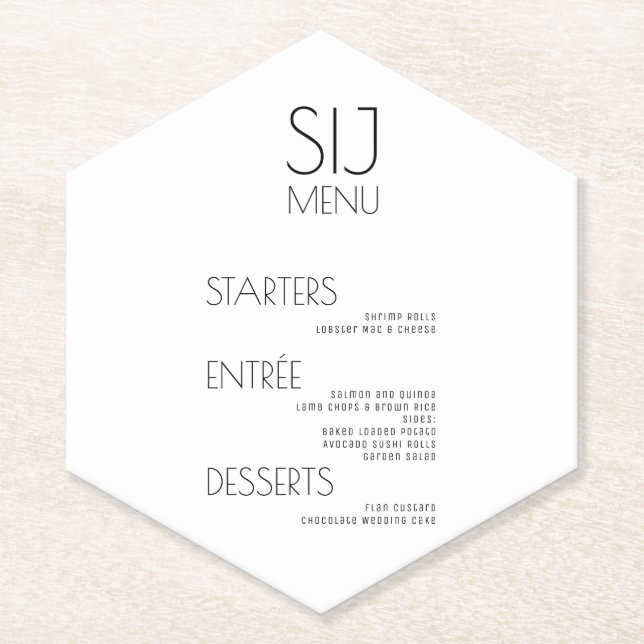 Modern Simple Black White Bold Wedding Menu  Paper Coaster (Front)