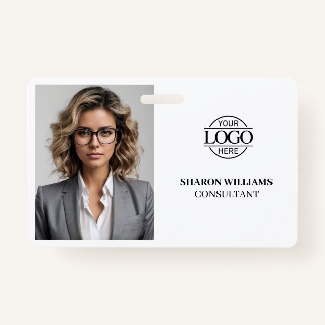 Modern Simple Black & White Company Employee Photo ID Badge (Front)