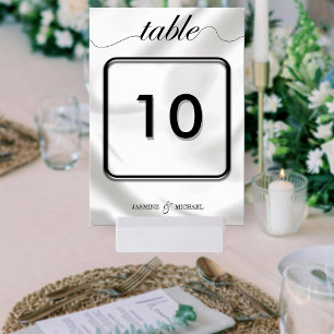 Modern Simple Black White Elegant Script Wedding  Table Number