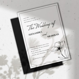 Modern Simple Black White Floral Wedding Invitation