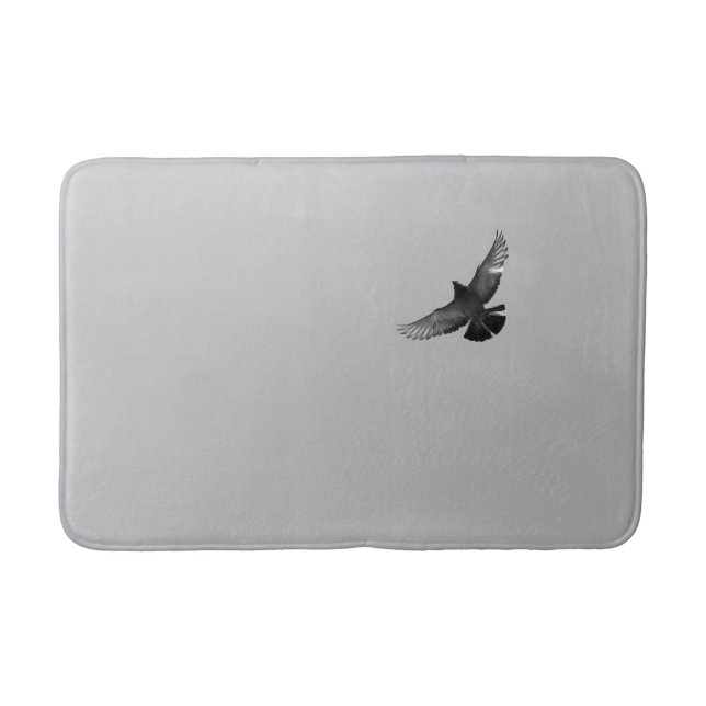 Modern simple black white flying bird pigeon photo bath mat (Front)
