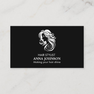 Modern Simple Black White Hairstylist Business Card