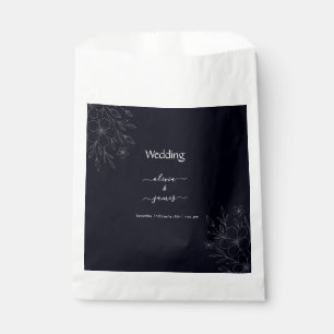 Modern simple black & white minimalist floral vine favour bag