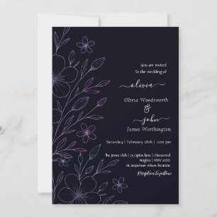 Modern simple black & white minimalist floral vine invitation