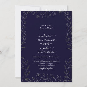 Modern simple black & white minimalist floral vine invitation