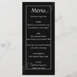 Modern simple black & white minimalist floral vine menu