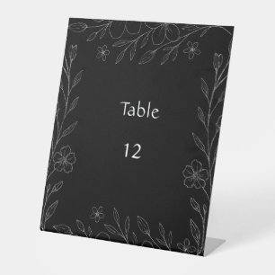 Modern simple black & white minimalist floral vine pedestal sign