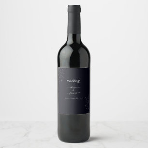 Modern simple black & white minimalist floral vine wine label