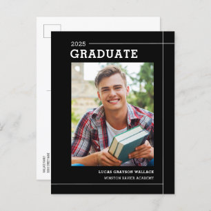 Modern Simple Black White Photo Graduation Announcement Postcard