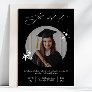 Modern Simple Black White Photo Graduation Party Invitation