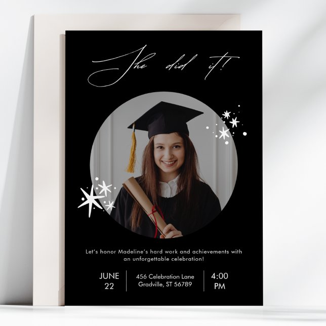 Modern Simple Black White Photo Graduation Party Invitation (Creator Uploaded)