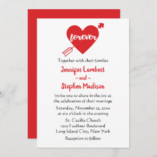 Modern Simple Black, White Red Heart Wedding Invitation