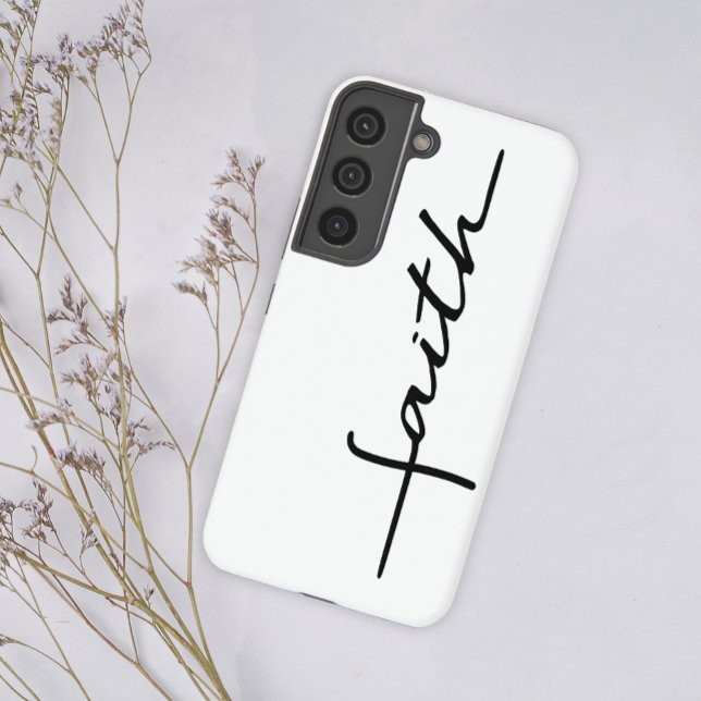 Modern Simple Black White Script Faith Samsung Galaxy S22 Case (Creator Uploaded)