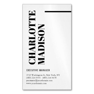 Modern Simple Black White Trendy Minimalist Plain  Magnetic Business Card