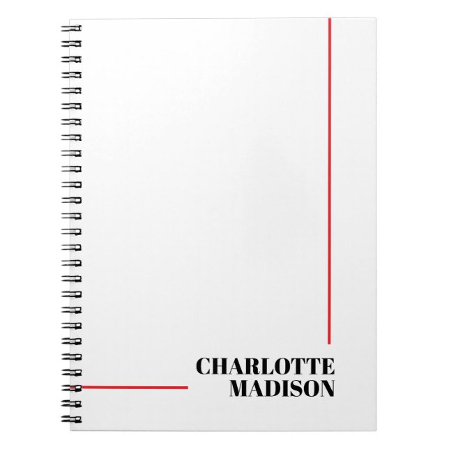 Modern Simple Black White Trendy Minimalist Plain  Notebook (Front)