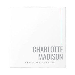 Modern Simple Black White Trendy Minimalist Plain  Notepad