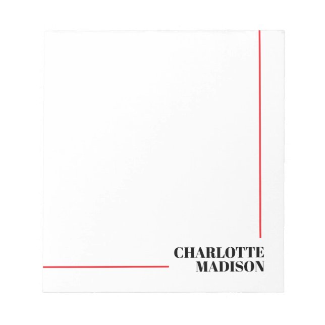 Modern Simple Black White Trendy Minimalist Plain  Notepad (Front)