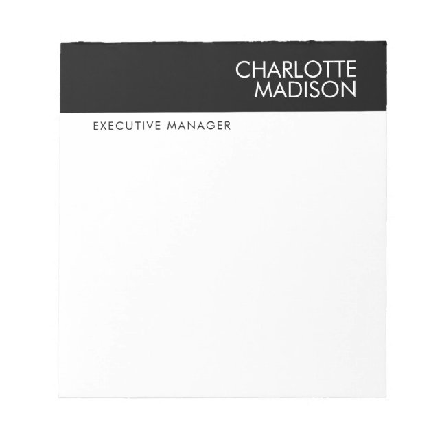 Modern Simple Black White Trendy Minimalist Plain  Notepad (Front)