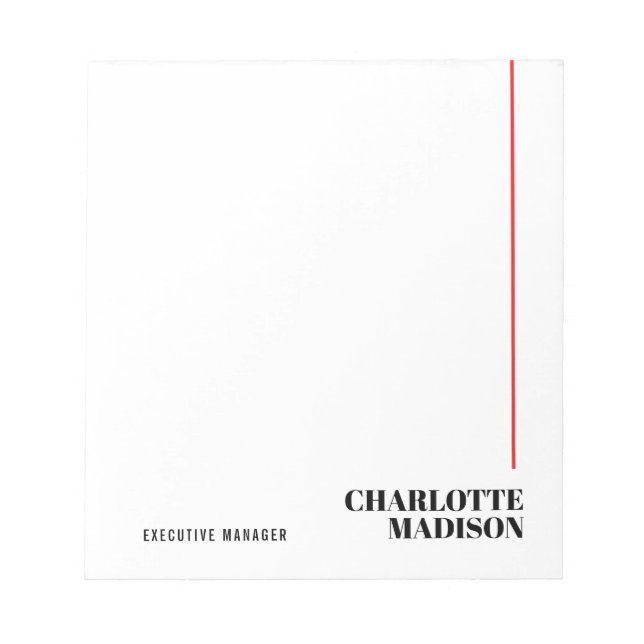 Modern Simple Black White Trendy Minimalist Plain  Notepad (Front)