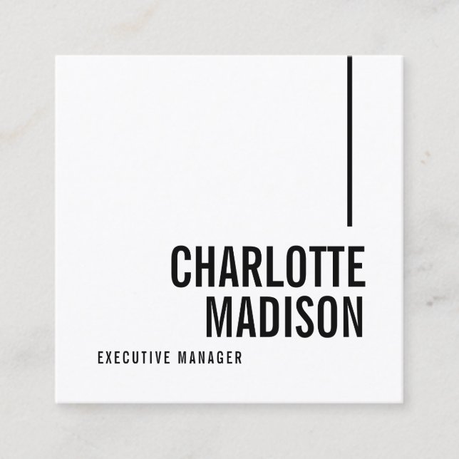 Modern Simple Black White Trendy Minimalist Plain  Square Business Card (Front)
