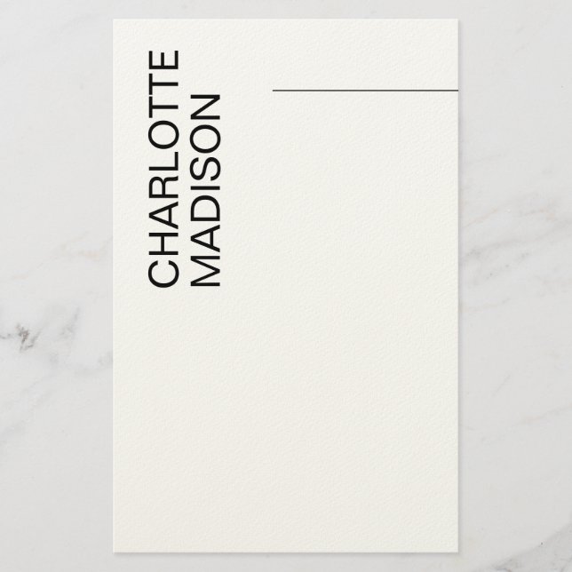 Modern Simple Black White Trendy Minimalist Plain  Stationery (Front)