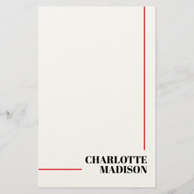 Modern Simple Black White Trendy Minimalist Plain  Stationery (Front)