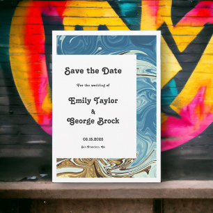Modern Simple Blue Abstract Art Artistic Wedding Save The Date