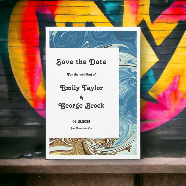 Modern Simple Blue Abstract Art Artistic Wedding Save The Date (Creator Uploaded)