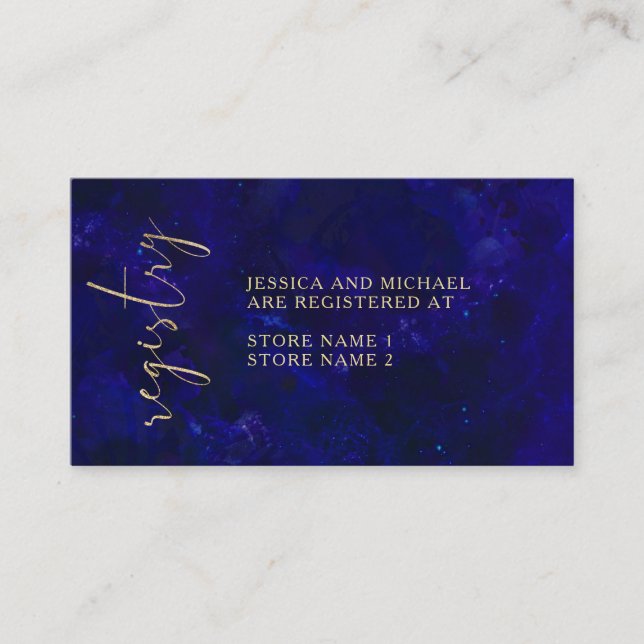 Modern Simple Blue Calligraphy Wedding Registry Enclosure Card (Front)