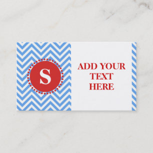 Modern Simple Blue Chevron Pattern Monogram Business Card