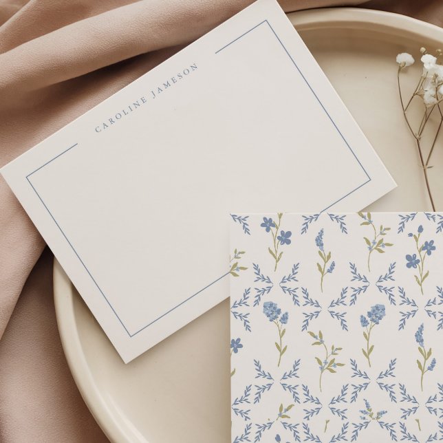 Modern Simple Blue Floral Flat Note Card (Creator Uploaded)