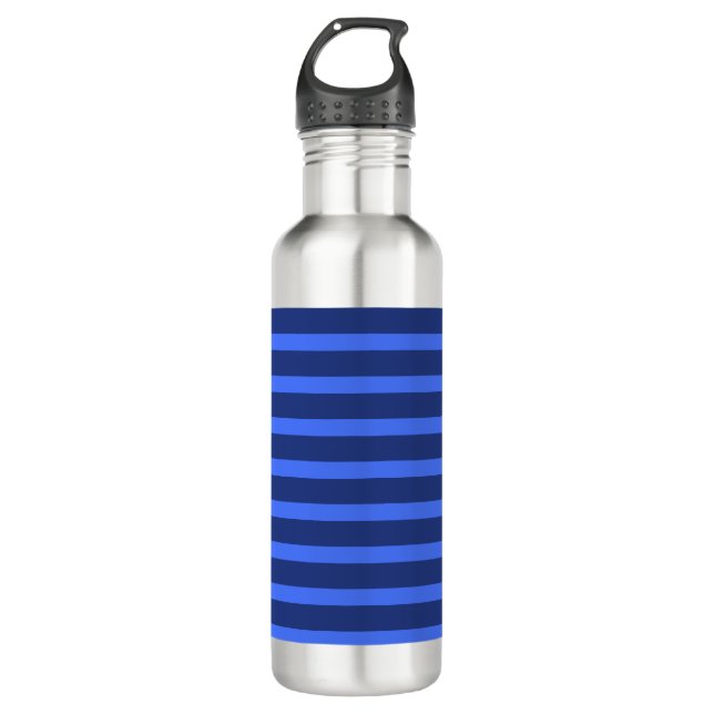 Modern Simple blue Navy Two Tone Stripe name 710 Ml Water Bottle (Front)