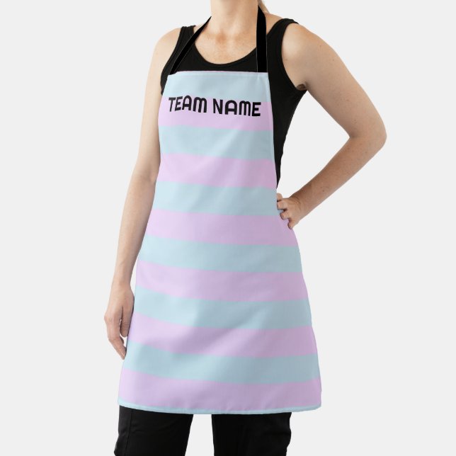 Modern Simple blue Navy Two Tone Stripe name Apron (Insitu)