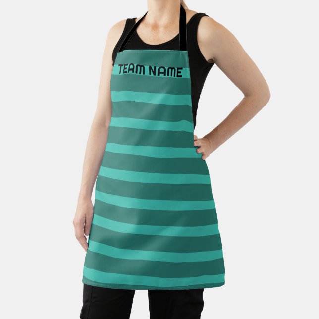 Modern Simple blue Navy Two Tone Stripe name Apron (Insitu)