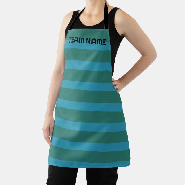 Modern Simple blue Navy Two Tone Stripe name Apron (Insitu)