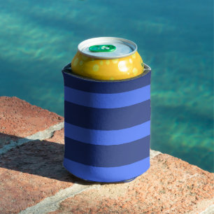Modern Simple blue Navy Two Tone Stripe name Can Cooler