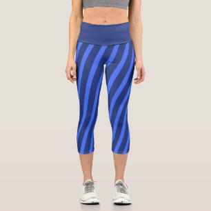Modern Simple blue Navy Two Tone Stripe name Capri Leggings