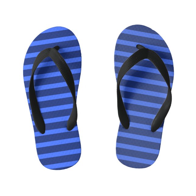 Modern Simple blue Navy Two Tone Stripe name Kid's Thongs (Footbed)