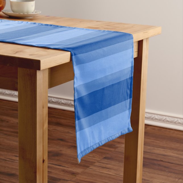 Modern Simple blue Navy Two Tone Stripe name Long Table Runner (In Situ)