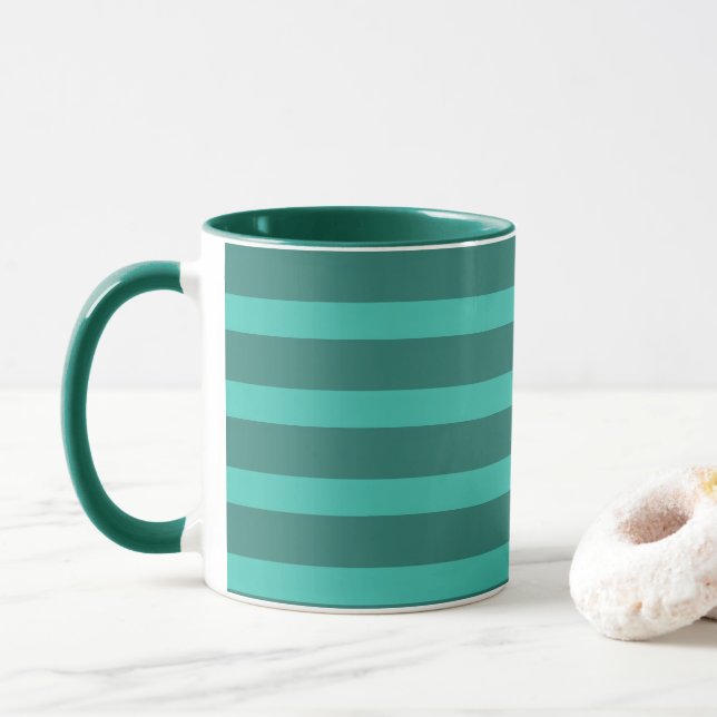 Modern Simple blue Navy Two Tone Stripe name Mug (With Donut)