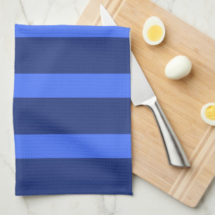 Modern Simple blue Navy Two Tone Stripe name Tea Towel