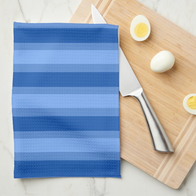 Modern Simple blue Navy Two Tone Stripe name Tea Towel (Quarter Fold)