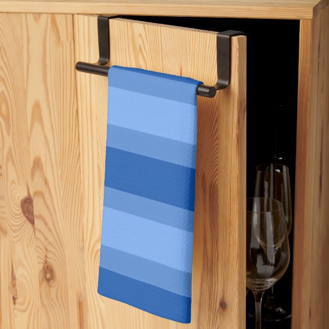 Modern Simple blue Navy Two Tone Stripe name Tea Towel (Thirds Fold)