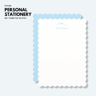 Modern Simple Blue Personalised Note Card with Bow